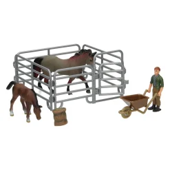 Speelset Paarden met Verzorger - Grijs Bruin