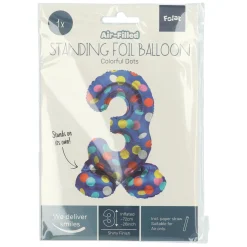 Staande Folieballon Colorful Dots Cijfer 3 - 72cm