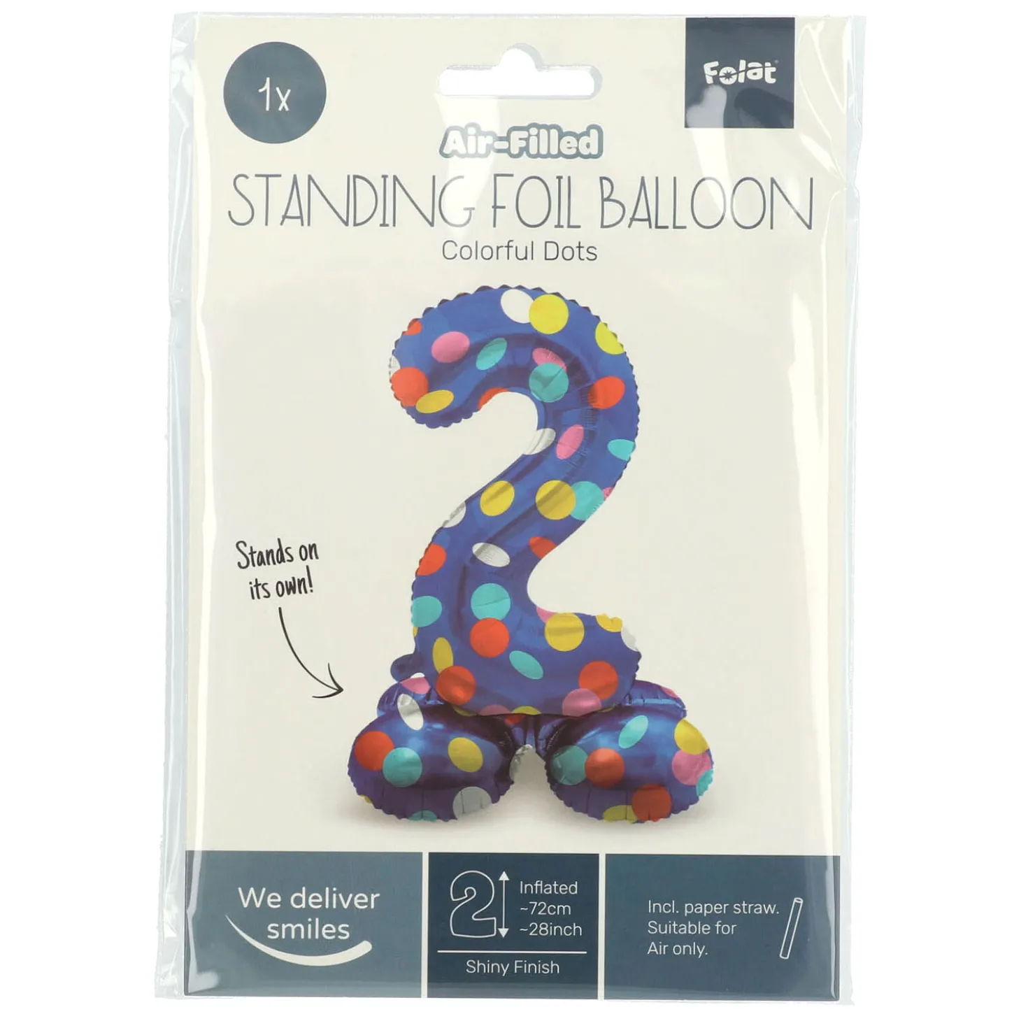 Staande Folieballon Colorful Dots Cijfer 2 - 72cm