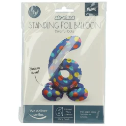 Staande Folieballon Colorful Dots Cijfer 6 - 72cm