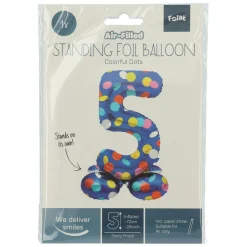 Staande Folieballon Colorful Dots Cijfer 5 - 72cm