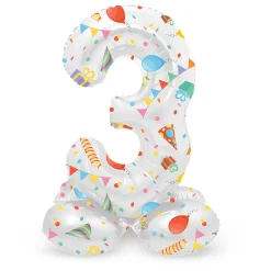 Staande Folieballon Joyful Party Cijfer 3 -72cm