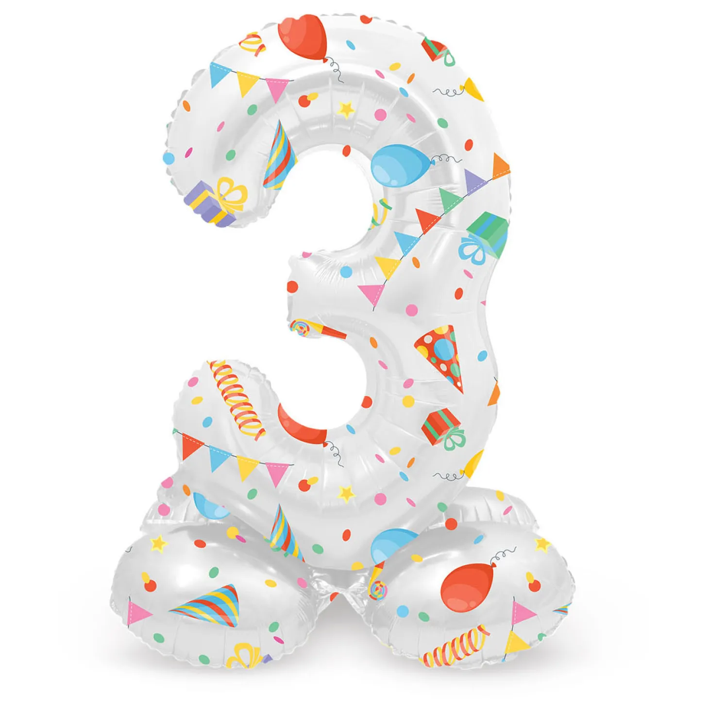 Staande Folieballon Joyful Party Cijfer 3 -72cm