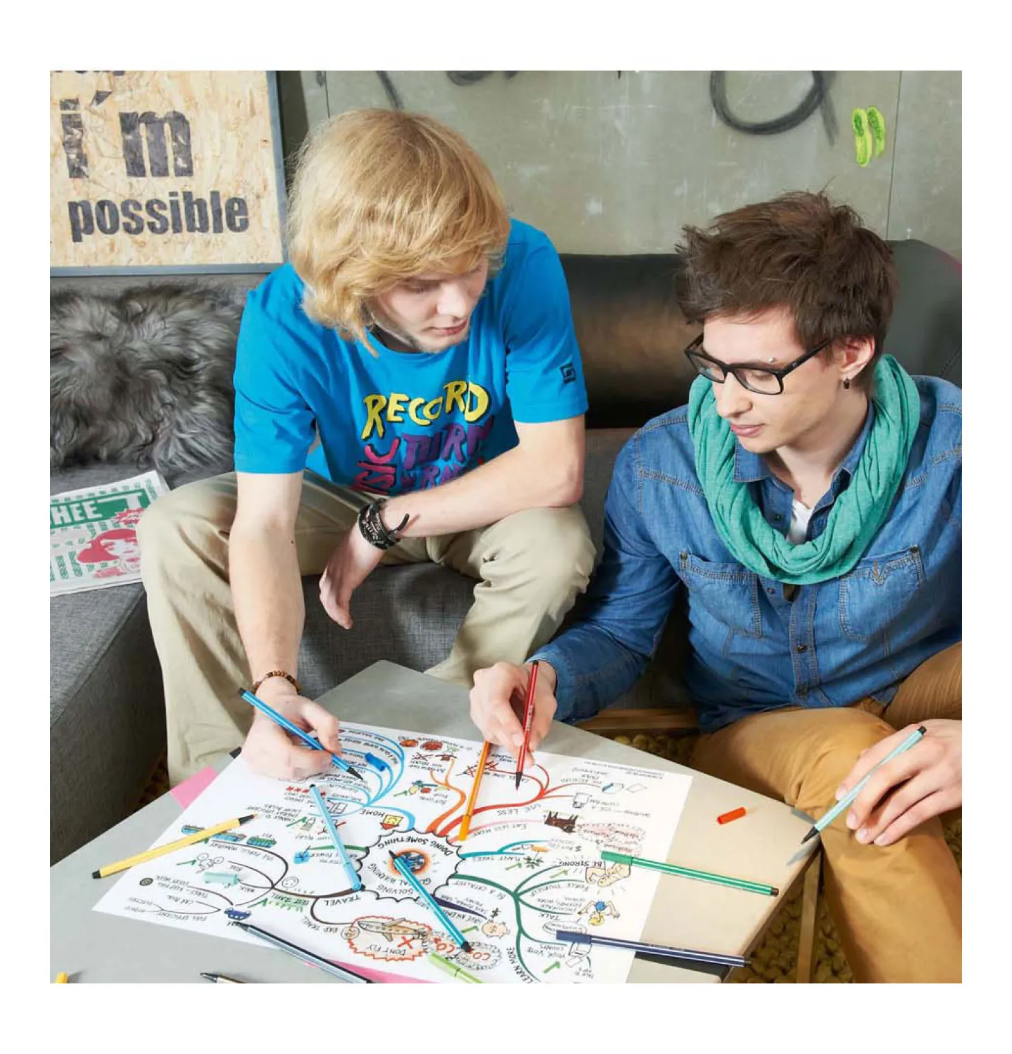 STABILO Pen 68 - Viltstift - ColorParade - Set 20 Stuks- Antraciet/Lichtblauw