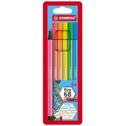 STABILO Pen 68 - Viltstift - Set met 6 Fluoriserende Stuks