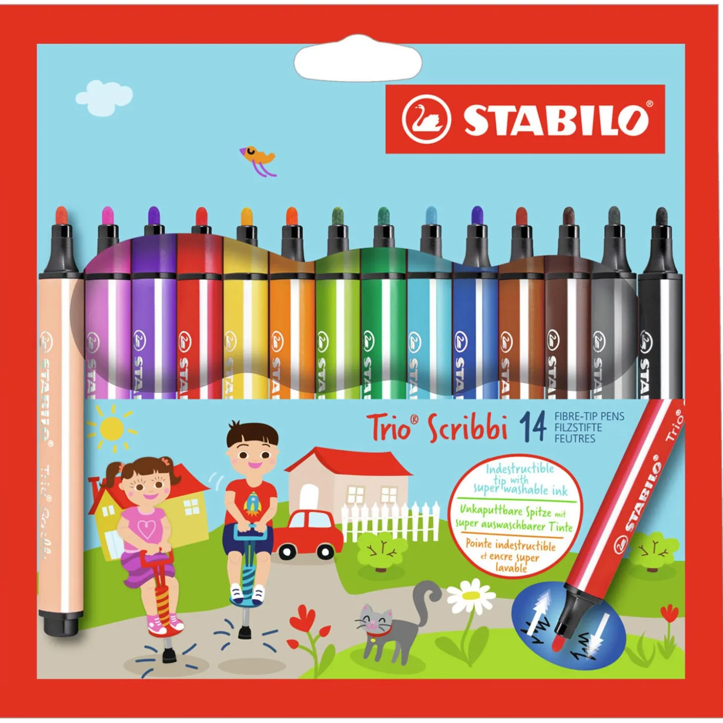 STABILO Trio Scribbi - Viltstift Met Meeverende Punt - Set 14 St.