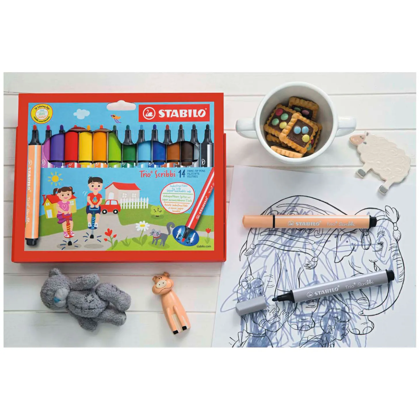 STABILO Trio Scribbi - Viltstift Met Meeverende Punt - Set 8 Stuks