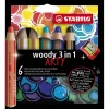 STABILO woody 3 in 1 - Multitalent Kleurpotlood - ARTY - Set 6 St. + Puntenslijper