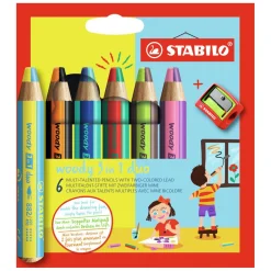 STABILO woody 3 in 1 Duo - Multitalent Kleurpotlood - Set 6 St. + Puntenslijper