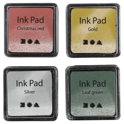 Stempelinkt Goud/Lime Groen/Kerstrood/Zilver, 4st.