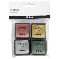 Stempelinkt Goud/Lime Groen/Kerstrood/Zilver, 4st.