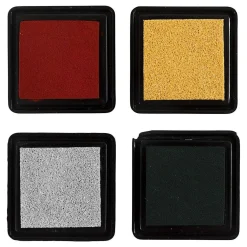 Stempelinkt Goud/Lime Groen/Kerstrood/Zilver, 4st.