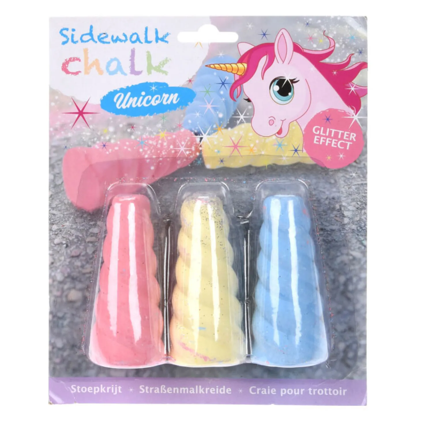 Stoepkrijt Glitter Eenhoorn, 3st.