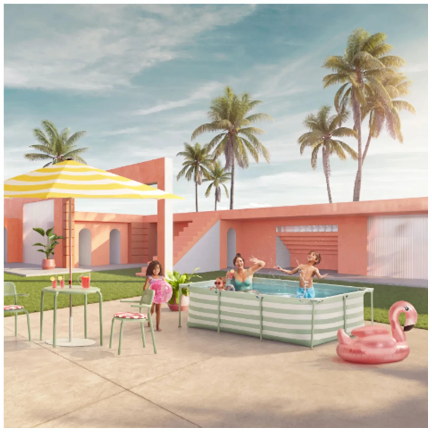 Swim Essentials Luxe Groen Gestreept Zwembad, 260cm