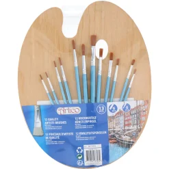 Verf Penselen met Houten Schilderspalet, 13dlg.