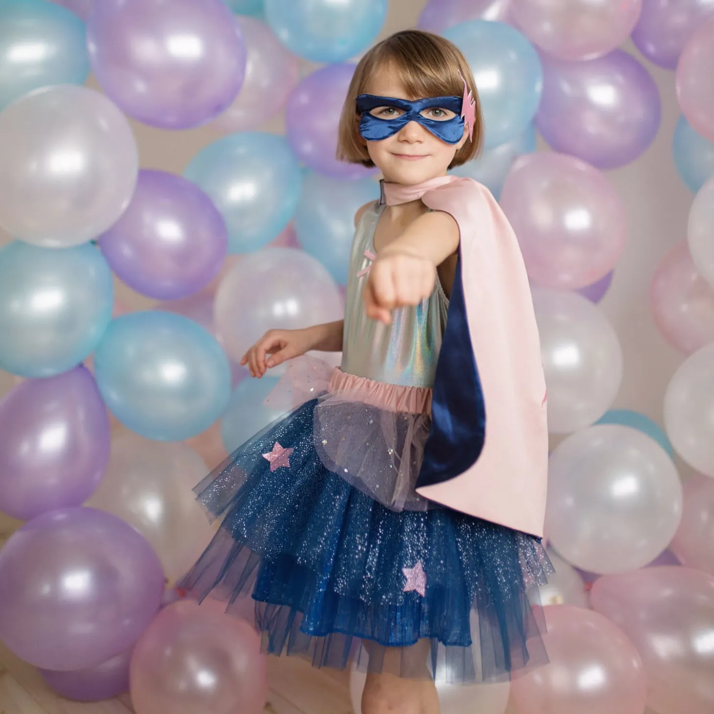 Verkleedset Super-Duper Heldin Roze/Marineblauw, 4-6 jaar