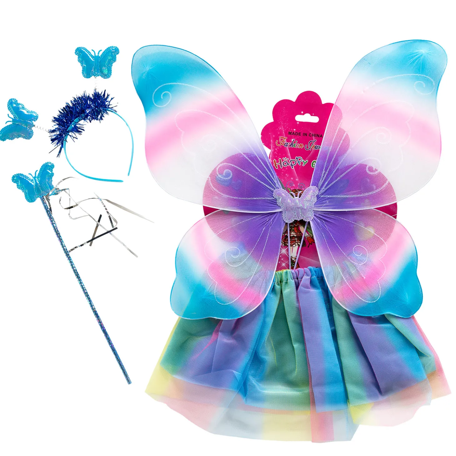 Verkleedset Vlinder Blauw-Paars-Roze