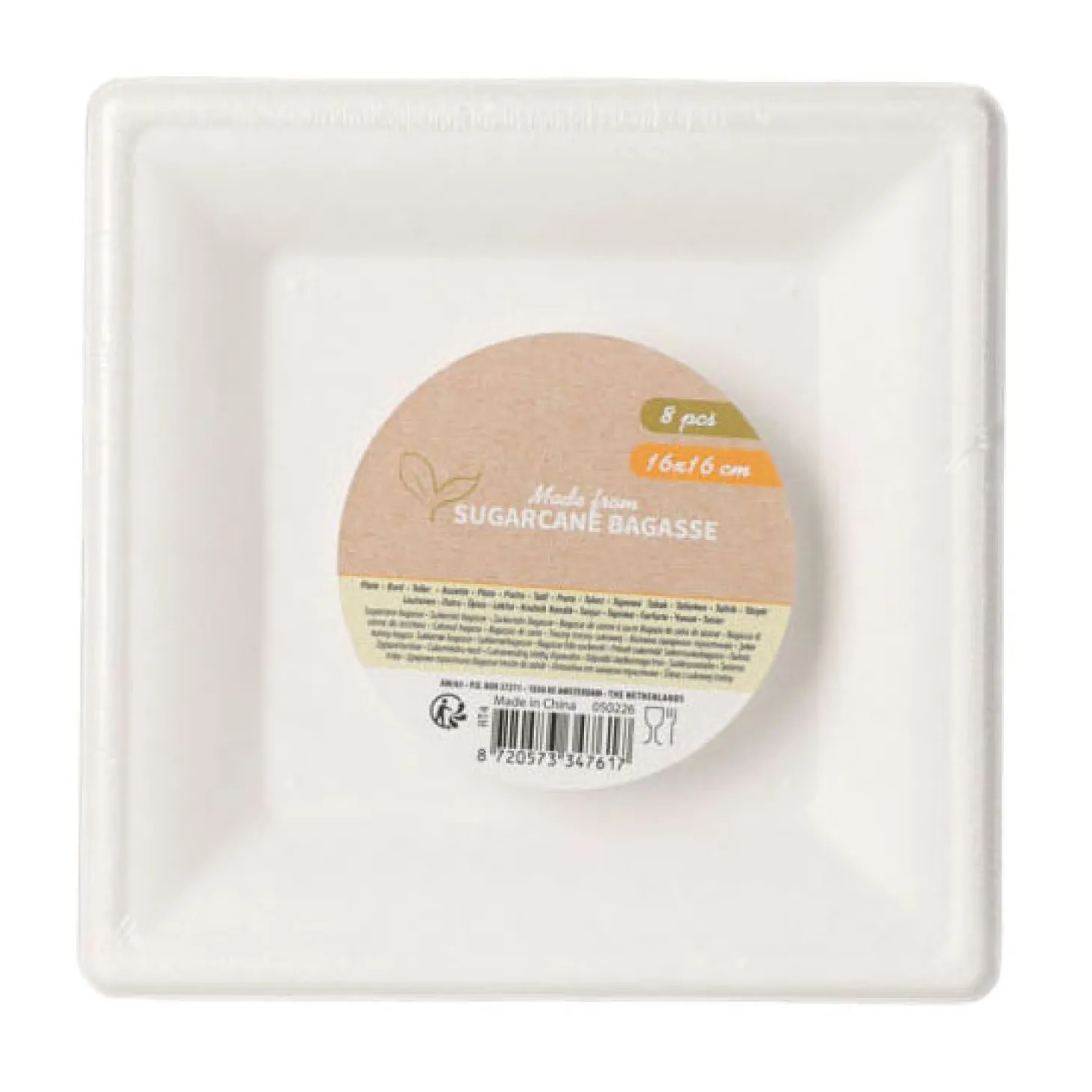 Wegwerpbordjes Vierkant 16cm, 8st.